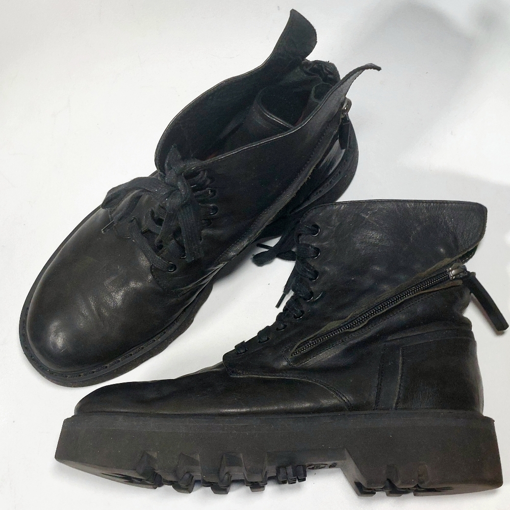 Bruno Bordese black leather lug sole double zip combat boots, EU41, EUC